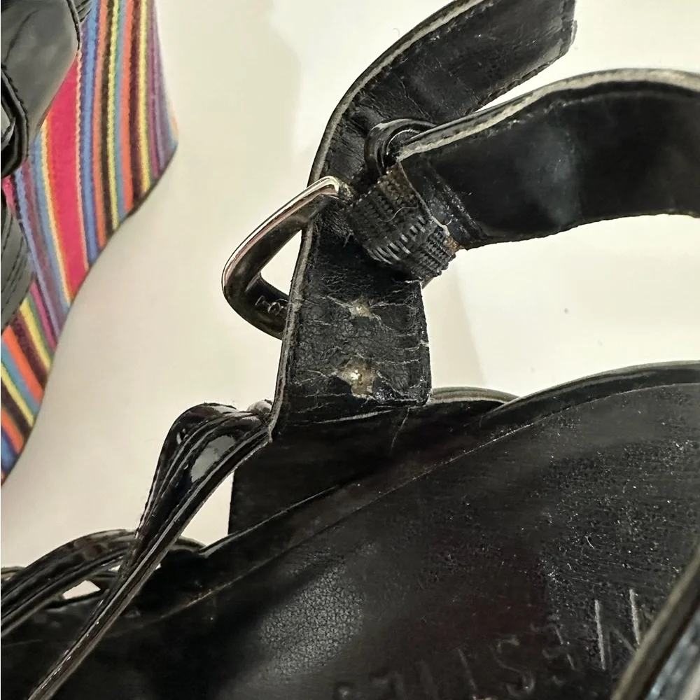 Westies Black with Multicolored Stripe Platform Wedge Sandals Size 9